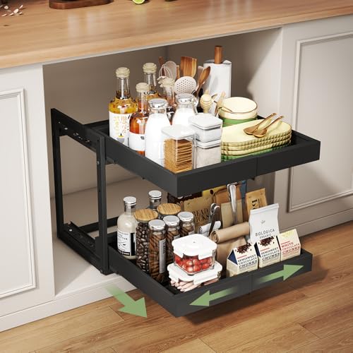Expandable Pull Out Cabinet Organizer (Black / 20.7"D×12"-18.5"W)