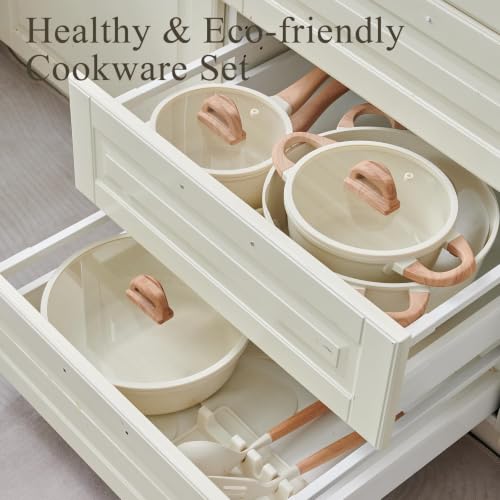 22 Piece Ceramic Cookware Set with Utensils (White)