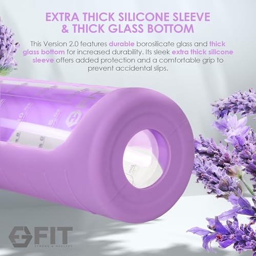 32oz Glass Water Bottle with Straw Lid & Time Marker (Lavender Sleeve)