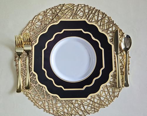 OCCASIONS Disposable Plastic Plates for 25 Guests (200 Piece (25 Guest) / E. Imperial Black & Gold)
