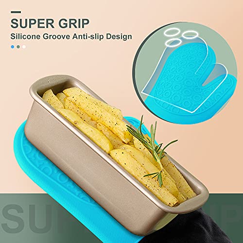 Silicone Oven Mitts (Turquoise & Black / 14.6in Oven Mitts)