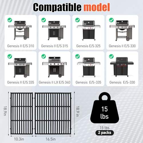 18.75 Inch Cast Iron Grill Grates for Weber Genesis II 300 Series (18.74" Weber Genesis II 300)