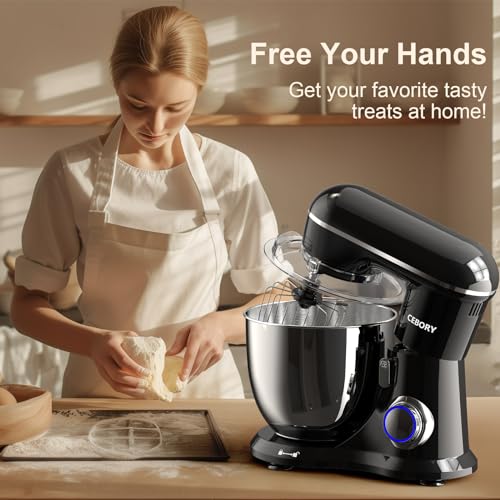 3-IN-1 Electric Stand Mixer, 6.5QT Bowl 660W 10-Speed Kitchen Mixer, Household Food Mixers include Dough Hook, Beater and Whisk, Bread Cake Mixer for Baking and Most Home Cooks, Black (Black)