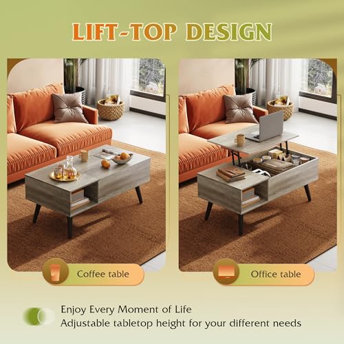 Lift Top Coffee Table with Hidden Storage (Aged Greige / 39")