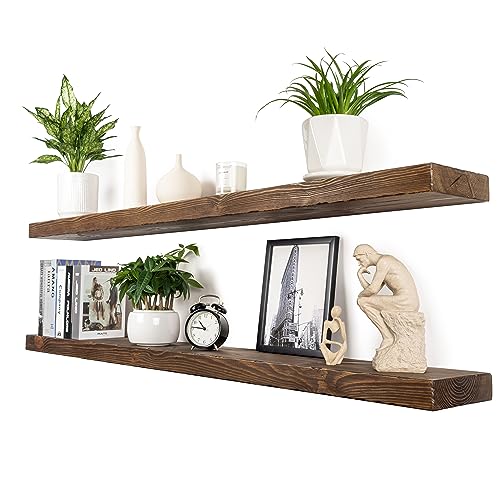 Floating Shelves 60 inch Long 8 "deep Set of 2 (Distressed Black Walnut / 60'' x 8''x 2''(set of 2）)