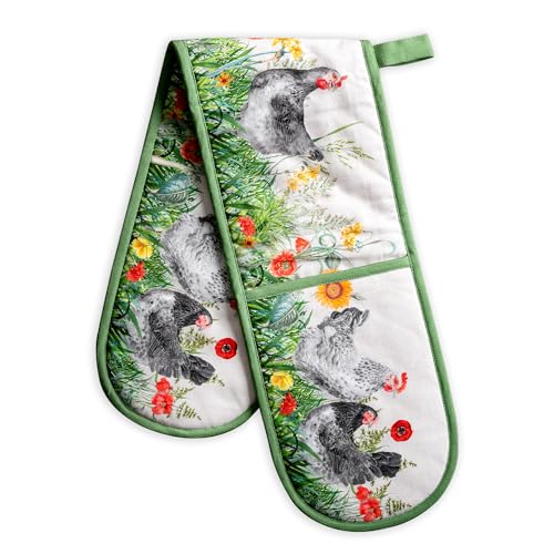 Double Oven Mitts 100% Cotton Double Oven Glove (018 - Basse Cour / 7" x 35" (Double Oven Mitt))