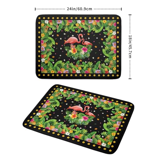 Tropical Flamingo Dish Drying Mat Palm Leaves Absorbent Dishes Drainer Pad Microfiber Dish Rack Mat for Kitchen Countertop Decor 18x24 Inch (Flamingo Leaves / 24" x 24")