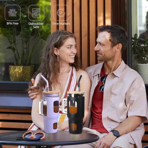Glass Tumbler with Lid (Black / 32 Ounces)