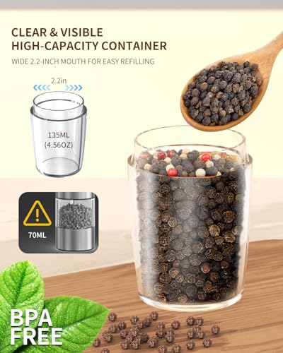 Gravity Electric Salt and Pepper Grinder Set Rechargeable Automatic Pepper and Salt Shakers with LED Light (Rechargeable / Black Pro)