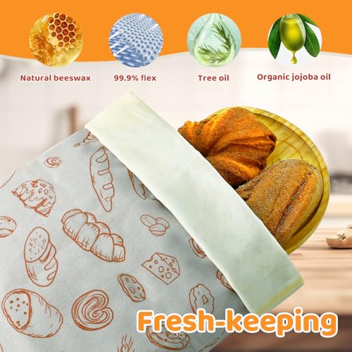 Beeswax Bread Bags for Homemade bread (Blue & Apricot)
