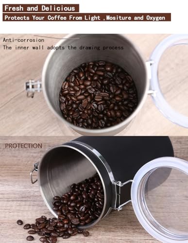 Stainless Steel Food Container with Clear Lids Airtight Storage Container Small Canisters Kitchen Pantry Storage for Cereal (1.8L Dark Black)