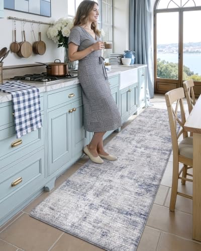 Kitchen Floor Mats Cushioned Anti Fatigue Runner Rug 23x107 Blue (Blue / 107"L x 23"W x 0.4"Th)