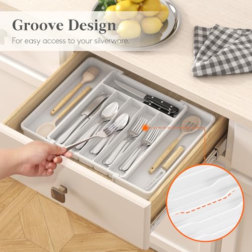 Expandable Silverware Drawer Organizer (White / Large (11-18''W x 14''D))