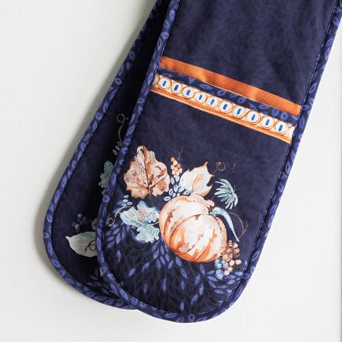 Double Oven Mitts 100% Cotton Double Oven Glove (072 - Pumpkin Blues / 7" x 35" (Double Oven Mitt))