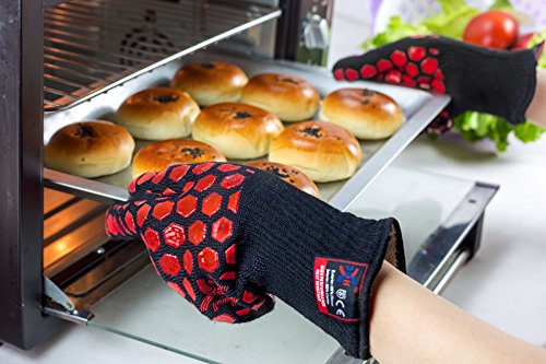 Heat Resistant Oven Glove (Black/Red / Regular Cuff (UPGRADE COMFORTABLE FIT))
