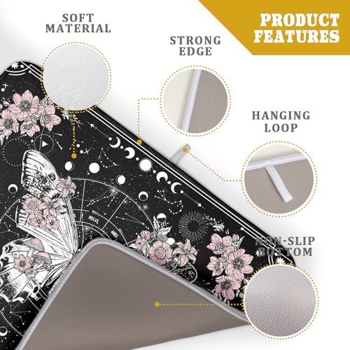 Skeleton Butterfly Dish Drying Mat Black Skull Absorbent Dish Drainer for Kitchen Counter Holiday Decor (Skeleton Butterfly Black / 24" x 18")