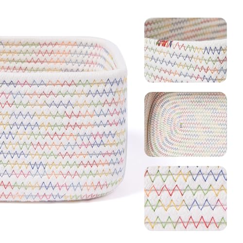 Small Storage Baskets for Organizing (3pcs-L11.5xW7.5xH4.7" / Rainbow Stitches)
