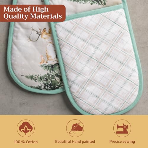 Double Oven Mitts 100% Cotton Double Oven Glove (049 - Deer in the Woods / 7" x 35" (Double Oven Mitt))