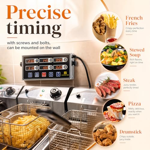 2 Pack Commercial Digital Kitchen Timer for Cooking (6 Channel)