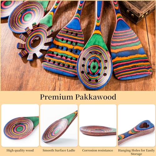 Pakkawood 7 Piece Wooden Cooking Utensils (Rainbow)
