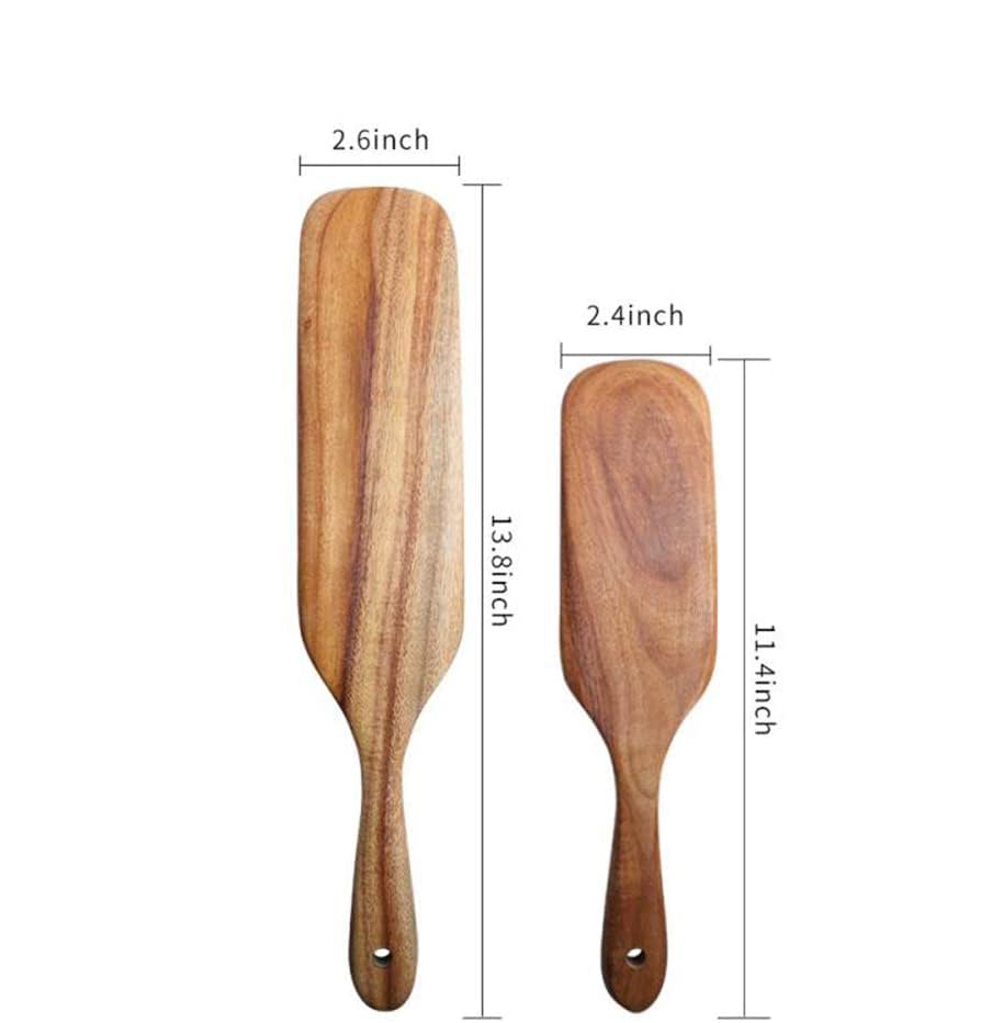 Spurtle Set Natural Acacia Wooden Kitchen Utensils Set of 2