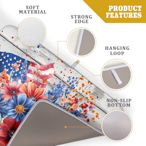 4th of July Dish Drying Mat 18x24 inch Patriotic Floral Fast Dry Microfiber Reversible Dish Drainer Rack Pad Kitchen Counter Accessories (Patriotic Floral / 18" x 18")