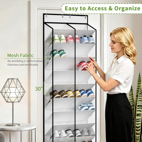 20 30 Pairs Over the Door Shoe Organizer (White-1 Pack of 20 Pockets)