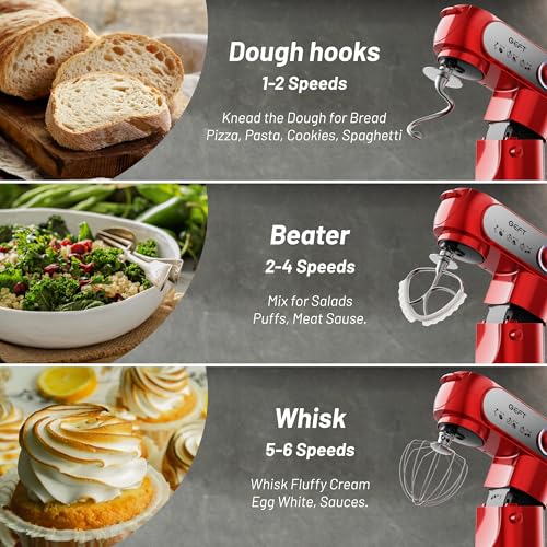 Stand Mixer 3.5QT&6QT Bowls Mixers Kitchen Electric Stand Mixer Red (Red / Two Bowls (3.5QT + 6QT))