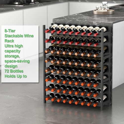 Wine Rack Freestanding Floor (Black Finish 8-tier Without Glass Holder)