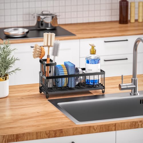 Sponge Holder for Kitchen Sink (Black Shelf With Stone Tray)