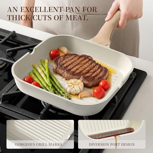 16Pcs Ceramic Pots and Pans Set Non Stick (Ceramic White / 16 Piece)