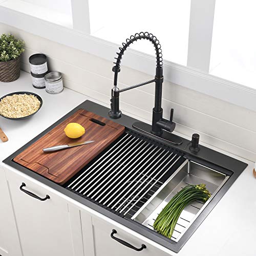 30 Inch Black Drop in Kitchen Sink (30"x 18" x 10" / Black)