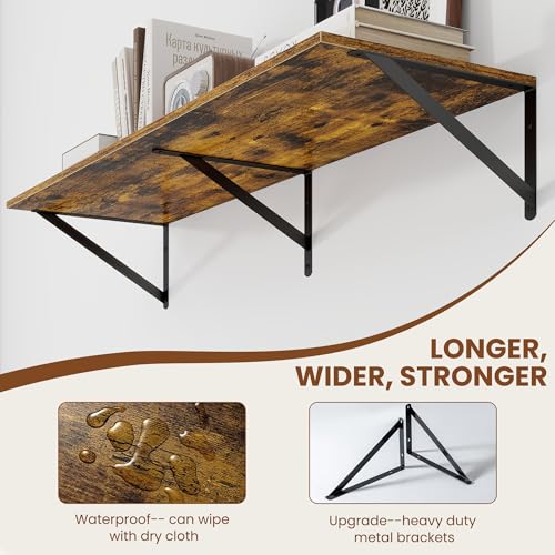 40W x 12D Deep Floating Shelves Set of 2 Rustic Brown (Rustic Brown With Black Metal Bracket / 40Wx12Dx5.8H)