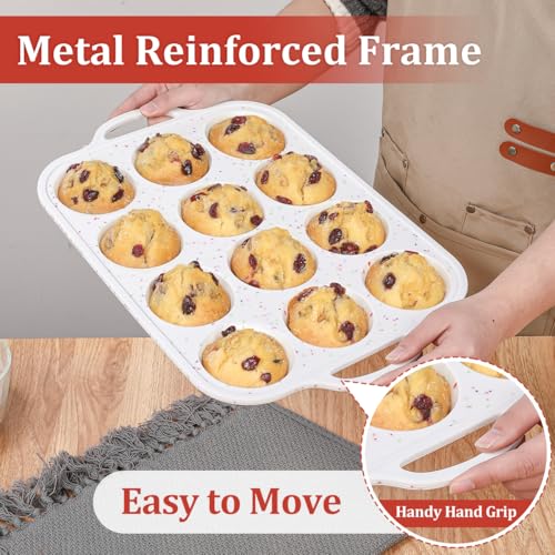 Silicone Muffin Pan with Metal Frame (White Confetti / 12-Cup Regular)