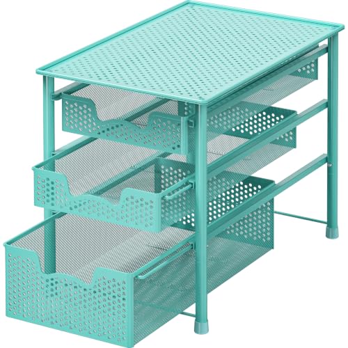 Stackable 3 Tier Slide Basket Organizer Drawer (3-Tier / Turquoise)