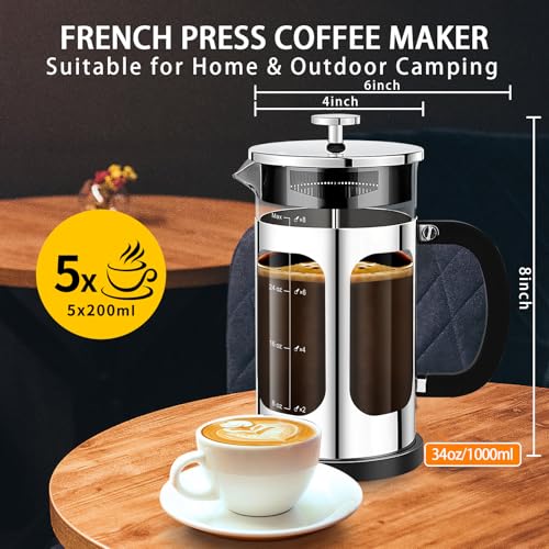 French Press Coffee Maker (Silvery / 34 oz)