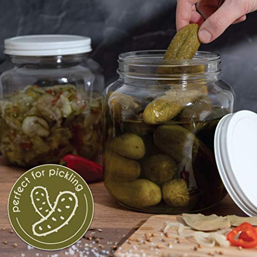 Half Gallon Glass Mason Jar Wide Mouth with Airtight Metal Lid (White Lid / 0.5 Gallon)