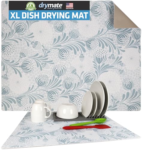 Jumbo XL Dish Drying Mat (Light Blue Floral / 19" x 24")