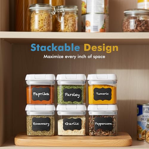 6PC (0.5L, 2.1 Cup, 17oz) Airtight Spice Storage Containers, 6 Spoons (White - 6 Pc / 6 Pc - 0.5 Liter)