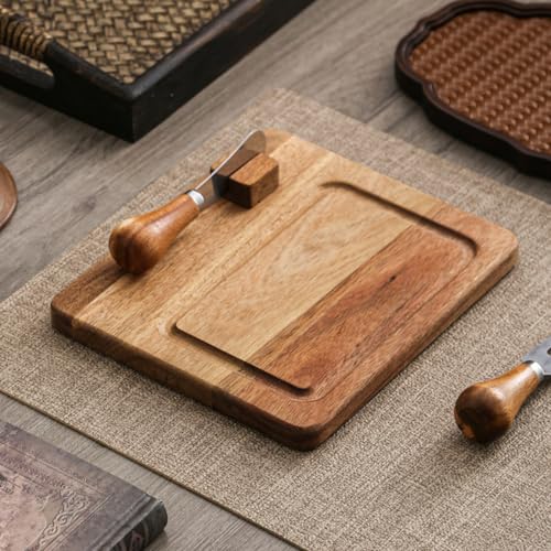 Glass & Acacia Wood Butter Dish with Airtight Glass Lid & Serving Knife