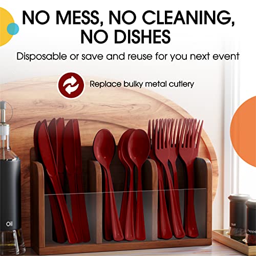 Burgundy Plastic Forks 200 Pieces Burgundy Forks Disposable Utensils Heavy Duty Plastic Cutlery Set Disposable Cutlery Sets Flatware Sets Silverware Set Party Supplies & Party Tableware (Burgundy / Forks)