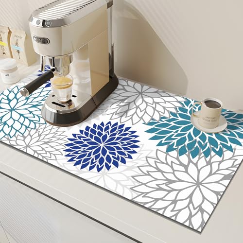 2Pcs Dish Drying Mat & Sink Splash Guard (Blue / 12" X 20" + 24" X 5.5")