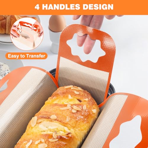2 Pcs Reusable Silicone Bread Loaf Pan Liners (Orange)