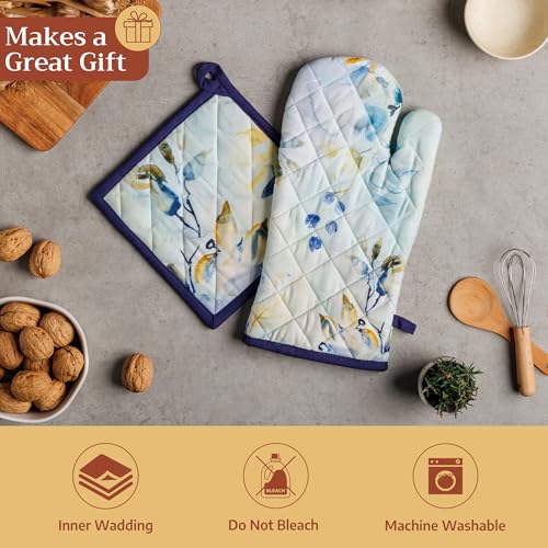 100% Cotton Oven Mitt & Pot Holder Set (046 - Lazy Summer Days / 7.5" x 13" & 8" x 8" (Oven Mitt & Pot Holder))