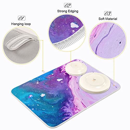 Super Absorbent Dish Drying Mat (Abstract Purple Blue Marble / 18" x 24")