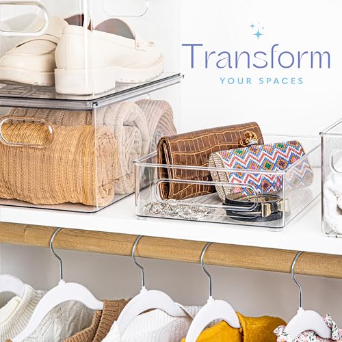 Plastic Food Storage 6 Pack Clear Container Bin with Handles for Organizing Kitchen
