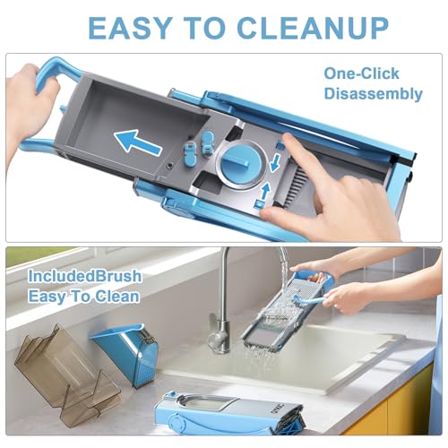 Safe Mandoline Slicer Pro for Kitchen with Spiral Shredder 7 in 1 (S3 LightBlue)
