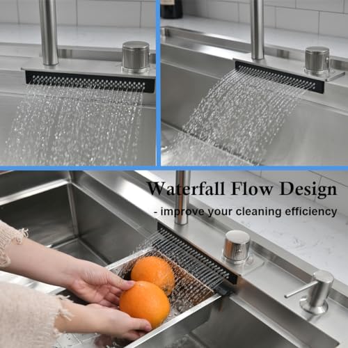 30 inch Drop in Kitchen Sink with Faucet Combo (30"L x 22"W x 10"D / Stainless Steel（Waterfall）)