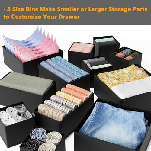 Drawer Organizer for Clothes (6 Pack / Black)