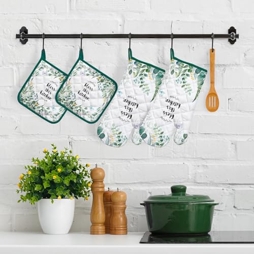 Eucalyptus Leaf Oven Mitts and Pot Holders Set (Eucalyptus / Oven Mitt x2 & Pot Holder x2)